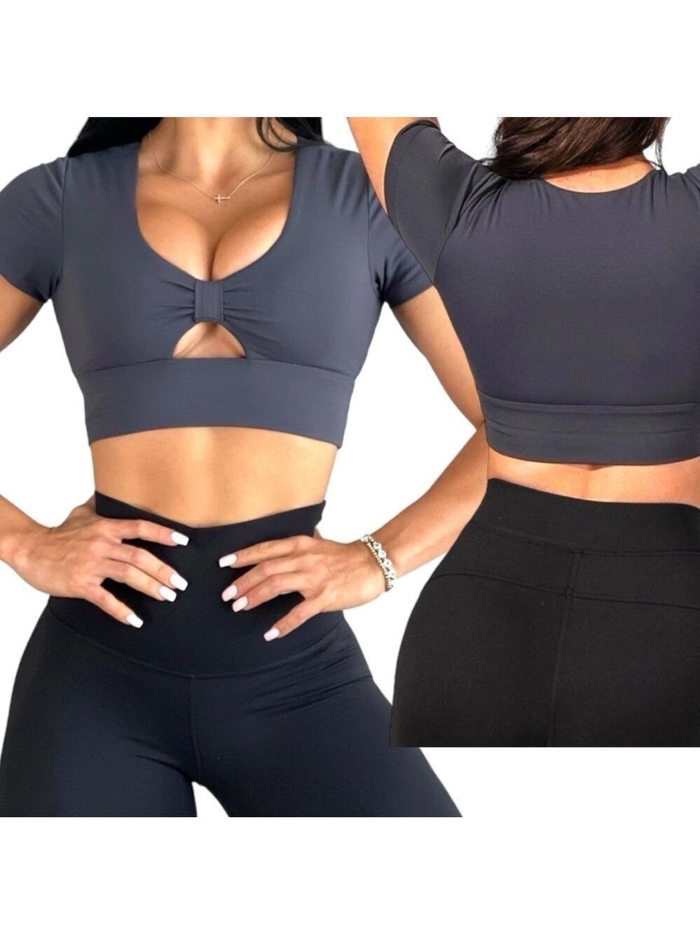 Jed North Padded Crop Top Gray Sz L Short Sleeve Wick Sweat Active Sports Gym